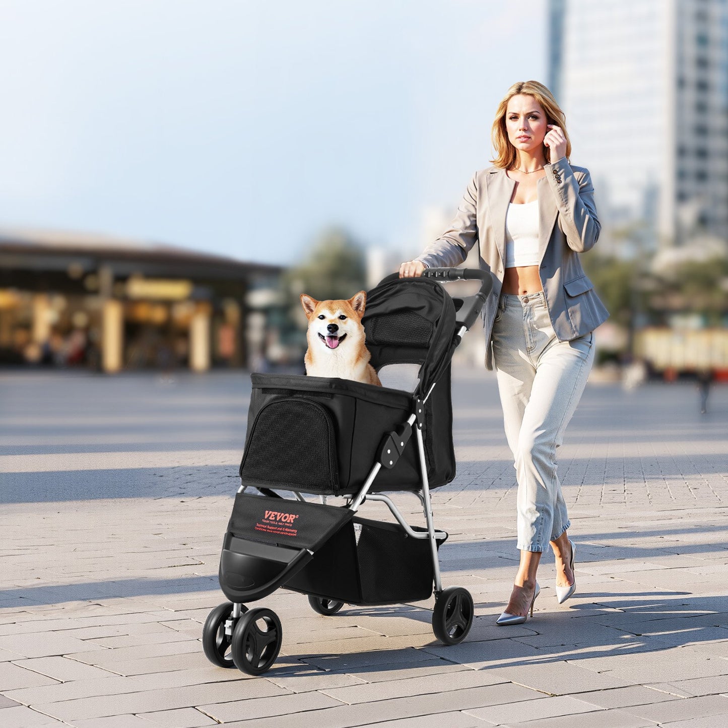 Pet Stroller, 35 lbs Weight Capacity, Foldable Dog Stroller Cart, 3
