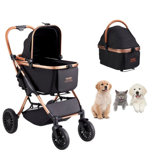 Pet Stroller, 4 Wheels Dog Stroller Rotate with Brakes, 29.9 kg Weight