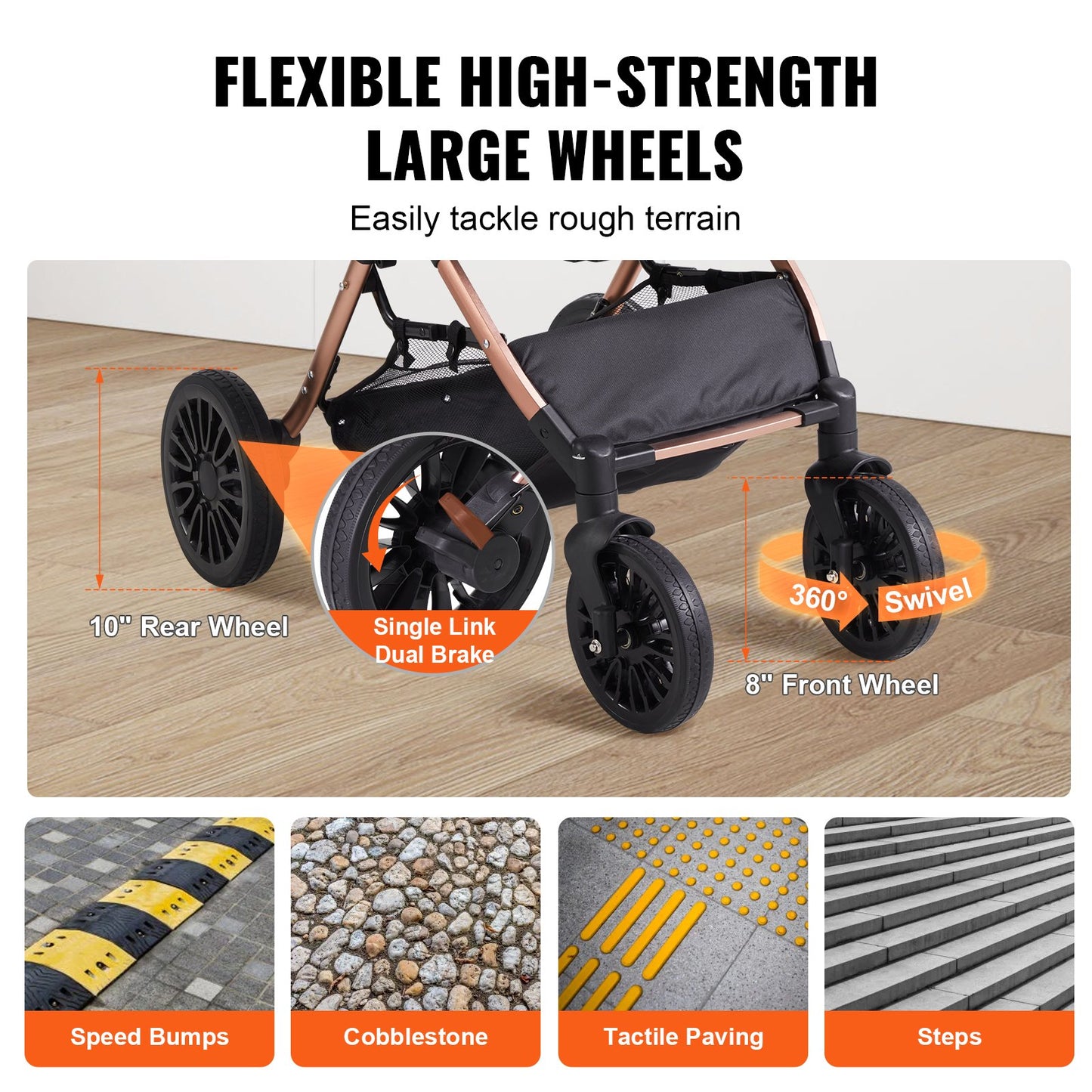 Pet Stroller, 4 Wheels Dog Stroller Rotate with Brakes, 29.9 kg Weight
