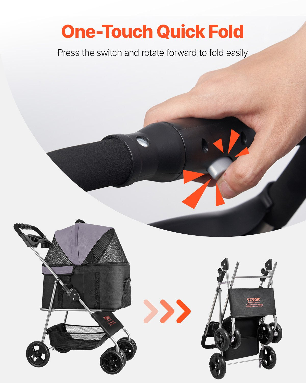 VEVOR Pet Stroller, 35 lbs Weight Capacity, Foldable Dog Stroller
