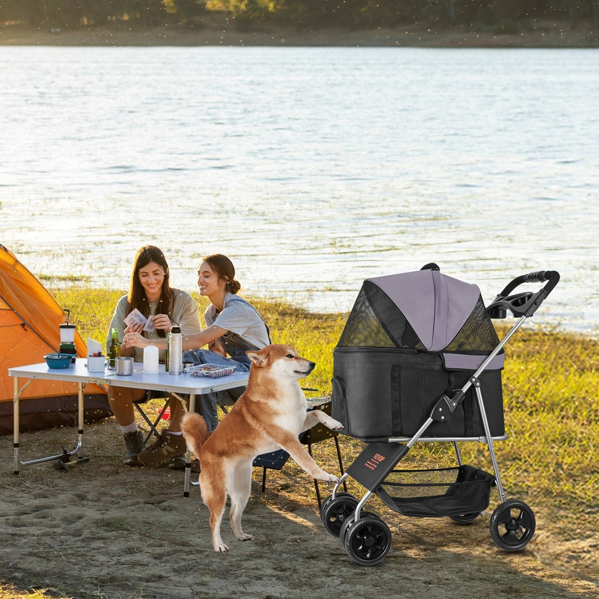 VEVOR Pet Stroller, 35 lbs Weight Capacity, Foldable Dog Stroller