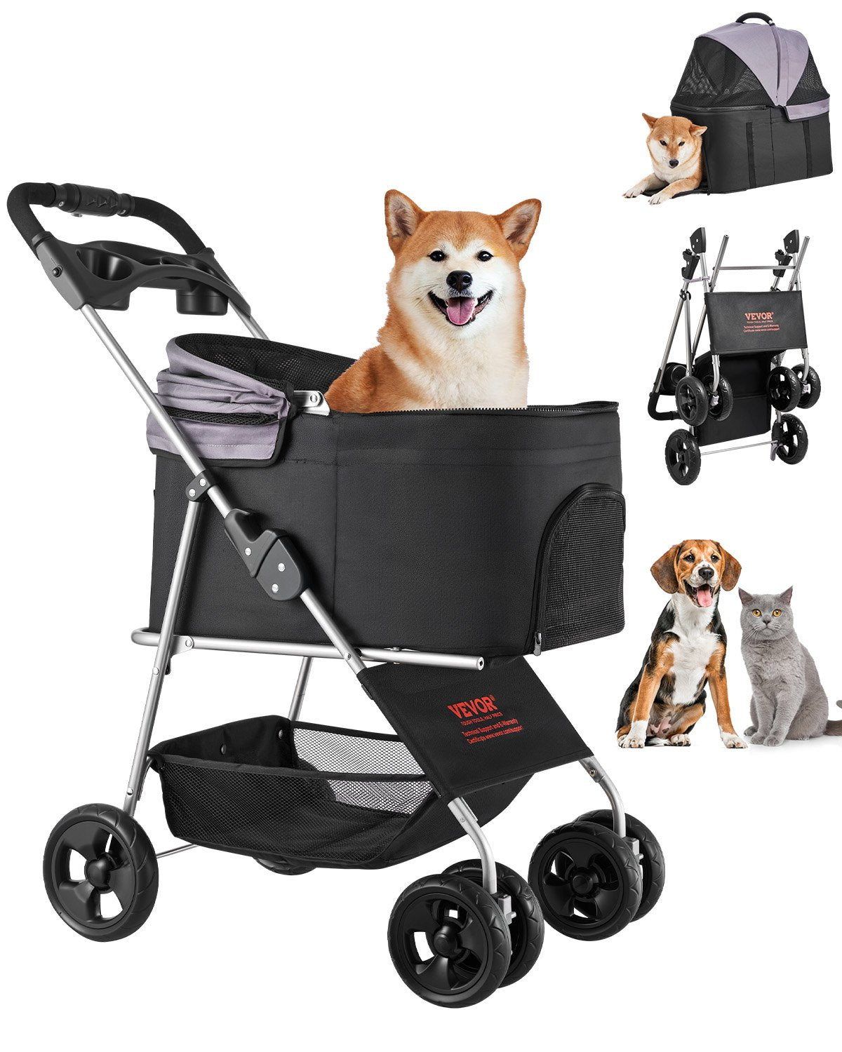 VEVOR Pet Stroller, 35 lbs Weight Capacity, Foldable Dog Stroller