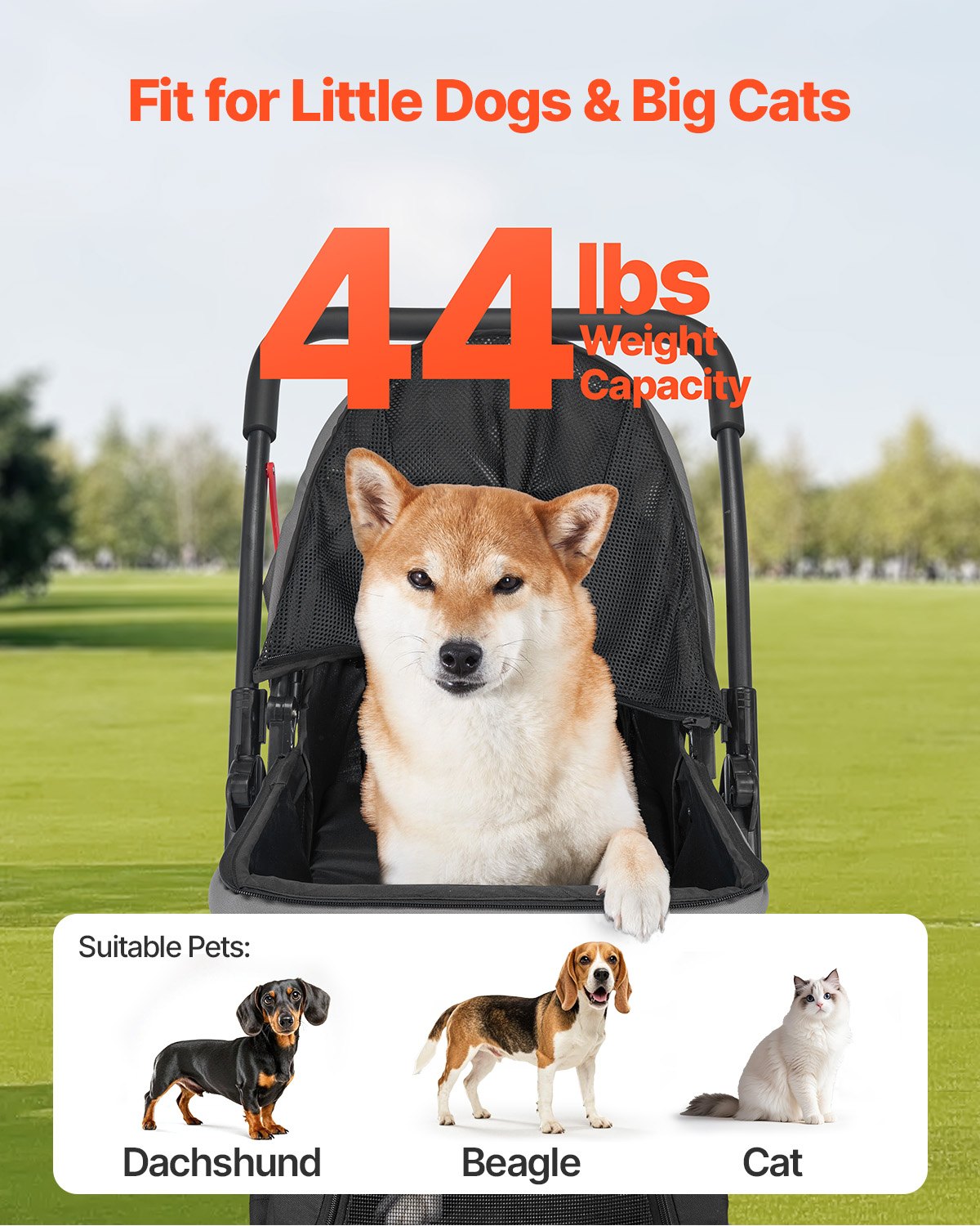 Pet Stroller, 44 lbs Weight Capacity, Foldable Dog Stroller Cart, 4