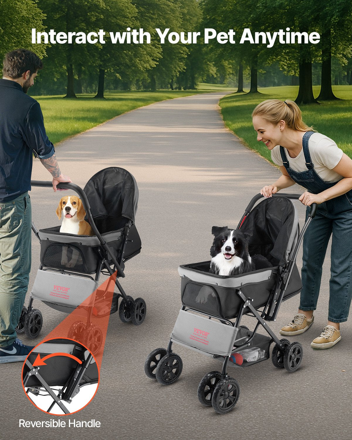 Pet Stroller, 44 lbs Weight Capacity, Foldable Dog Stroller Cart, 4