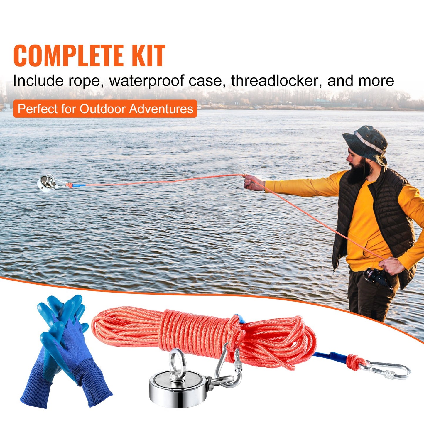 Magnet Fishing Kit, 544.3 kg Pulling Force Double Sided Fishing
