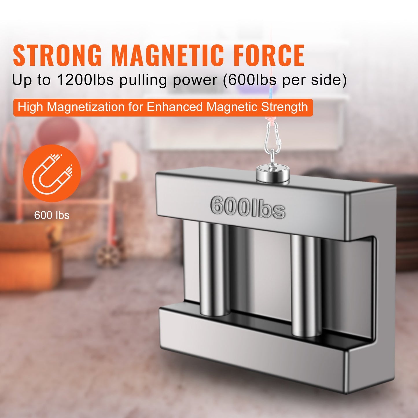 Magnet Fishing Kit, 544.3 kg Pulling Force Double Sided Fishing