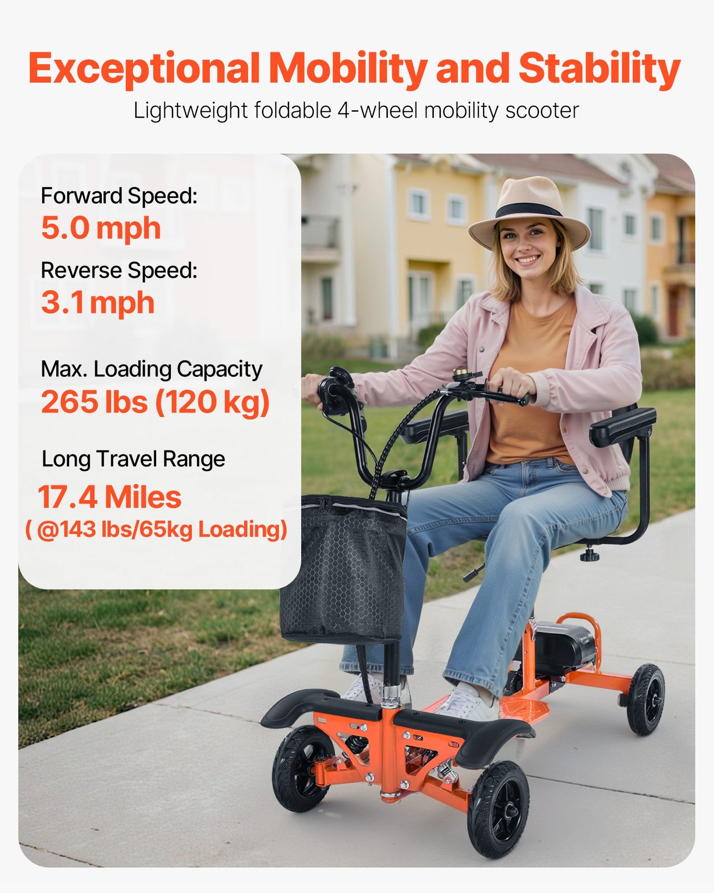 4-Wheel Folding Mobility Scooter for Adults & Seniors, 120kg Loading