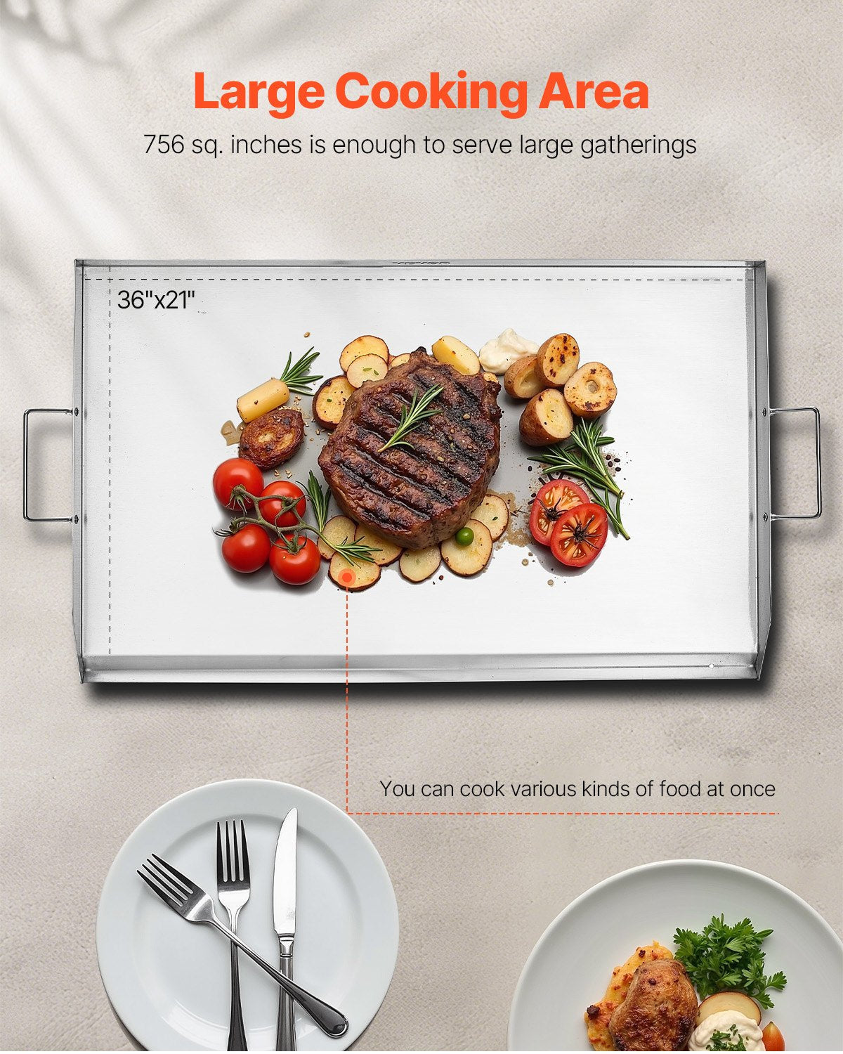 VEVOR Stainless Steel Griddle, 36x22 inch Universal Flat Top