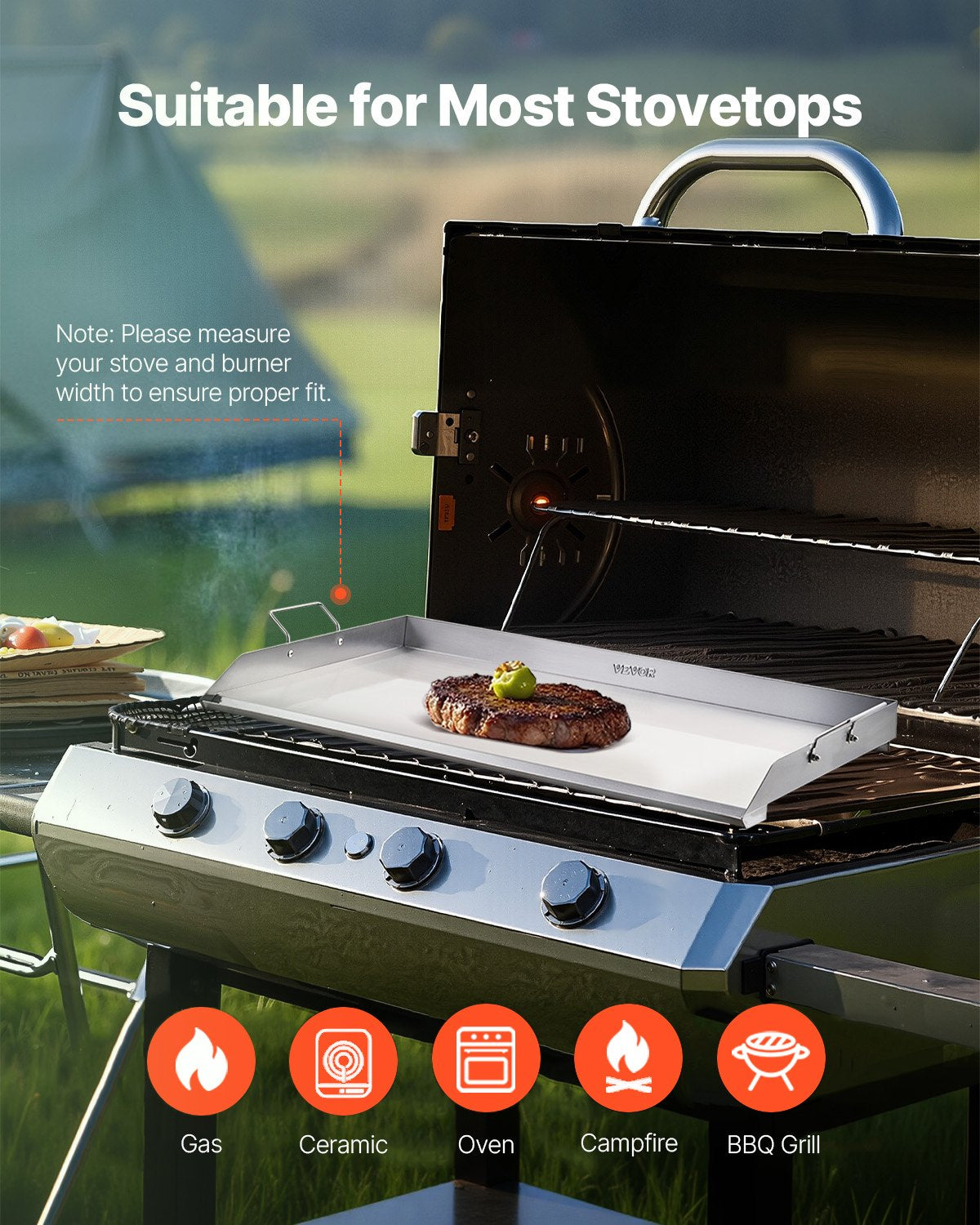 VEVOR Stainless Steel Griddle, 36x22 inch Universal Flat Top