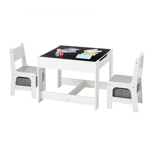 Kids Table and 2 Chairs Set, Toddler Table and Chair Set with Storage
