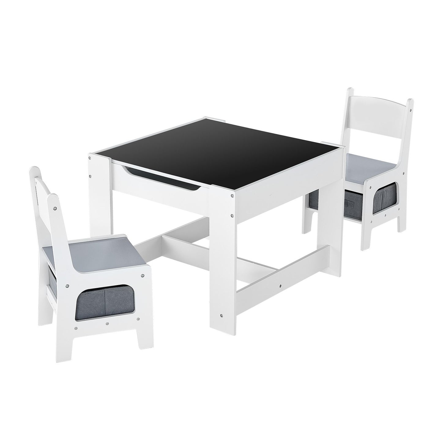 Kids Table and 2 Chairs Set, Toddler Table and Chair Set with Storage