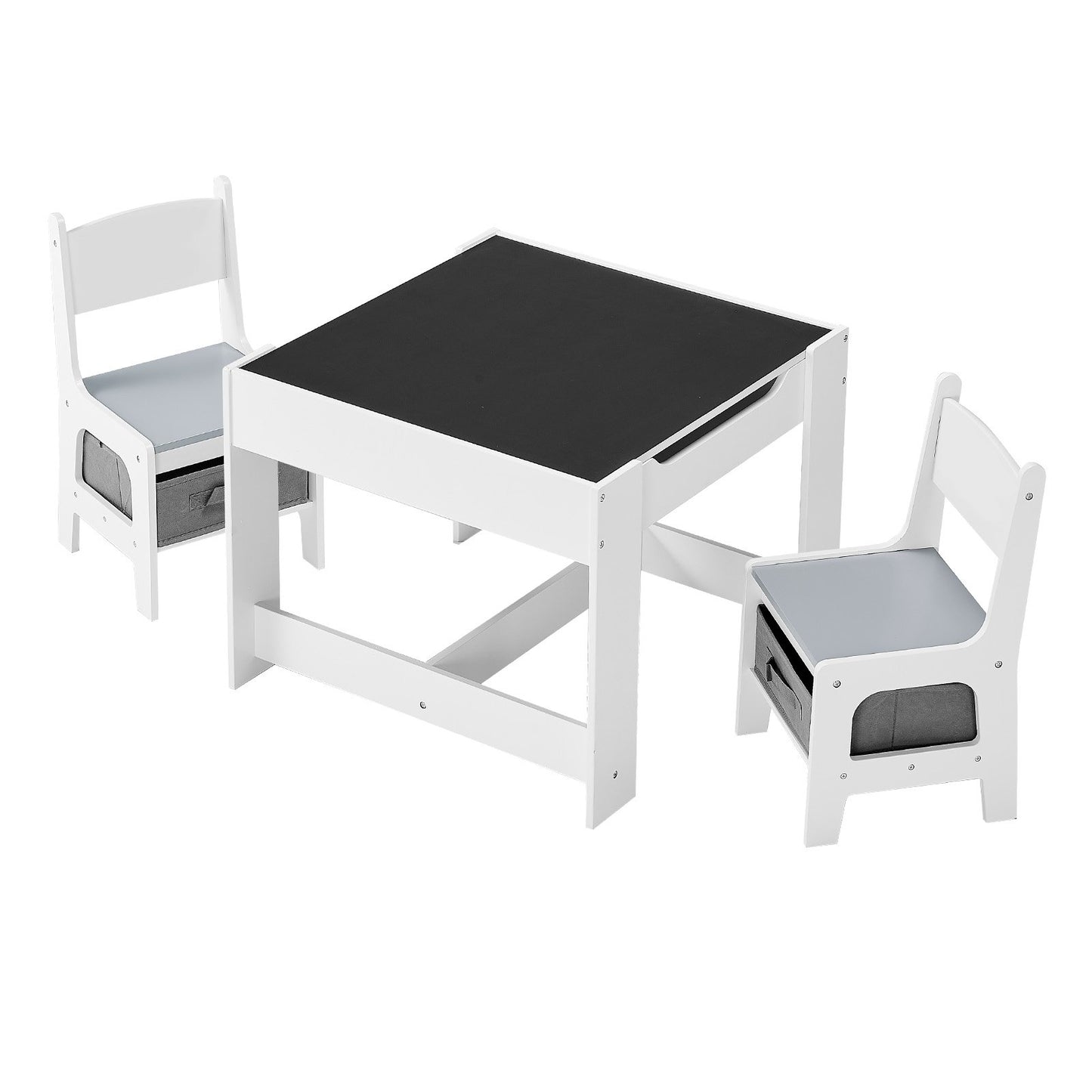 Kids Table and 2 Chairs Set, Toddler Table and Chair Set with Storage