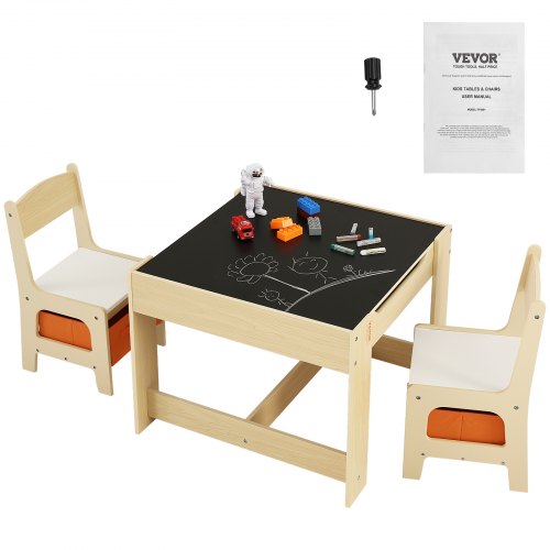 Kids Table and Chair Set, Wooden Activity Table with Storage Space and