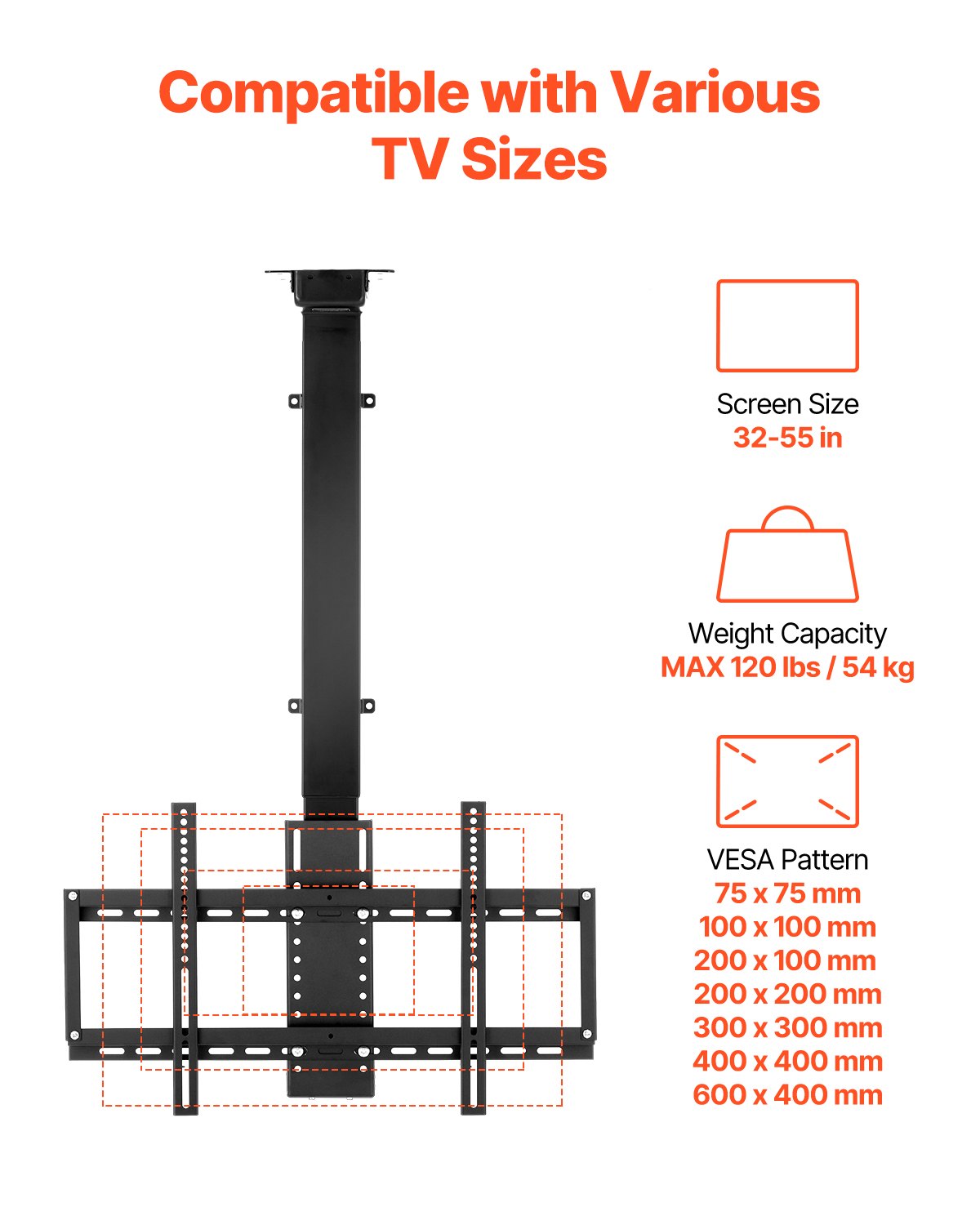 VEVOR Motorized Ceiling TV Mount, TV Wall Mount for 32 to 55 Inch TV,
