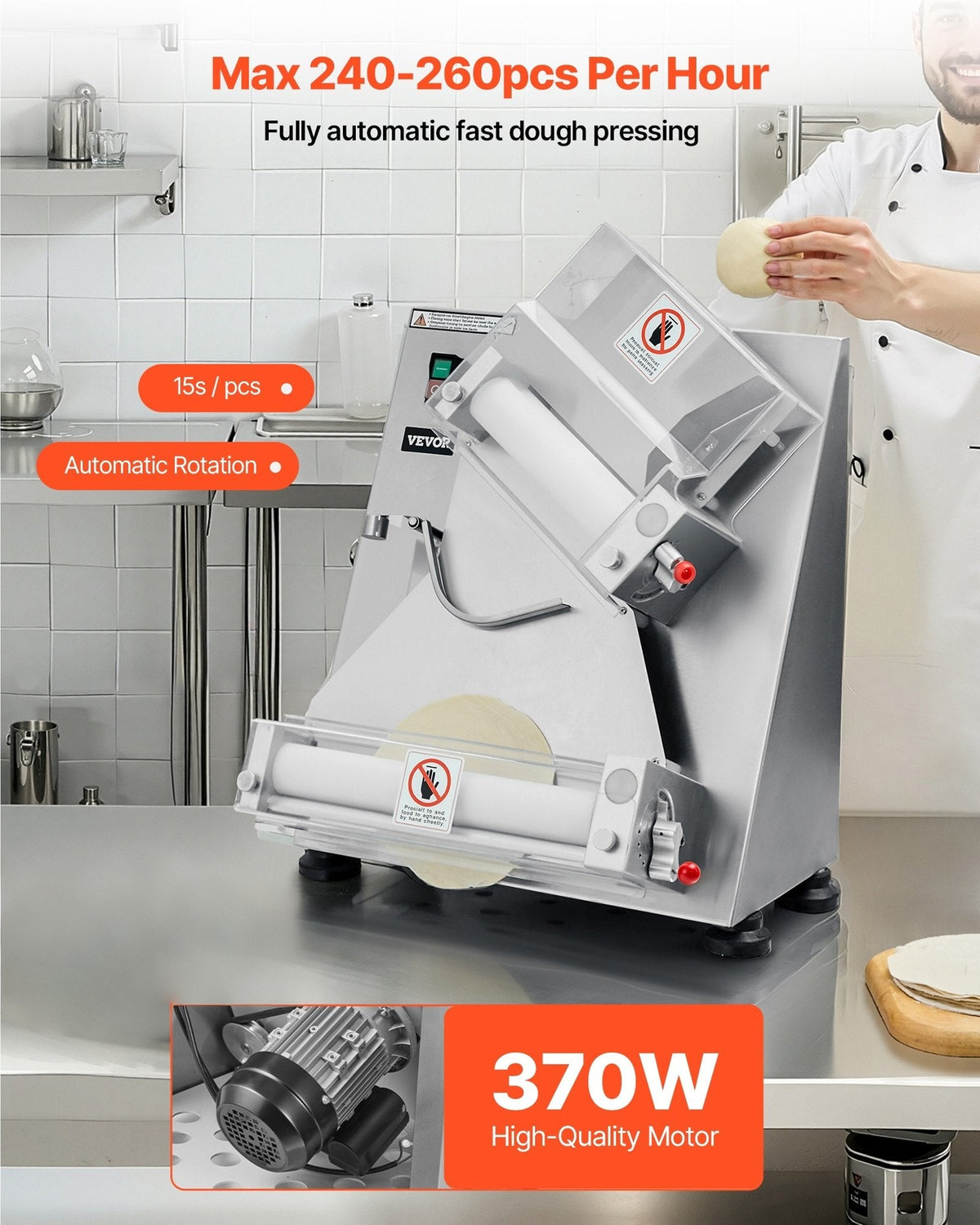 VEVOR Pizza Dough Roller Sheeter, 3-14 Inch Automatic Stainless Steel
