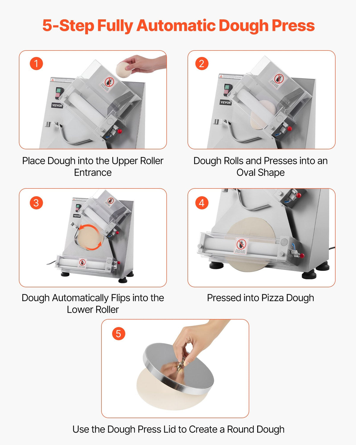 VEVOR Pizza Dough Roller Sheeter, 3-14 Inch Automatic Stainless Steel