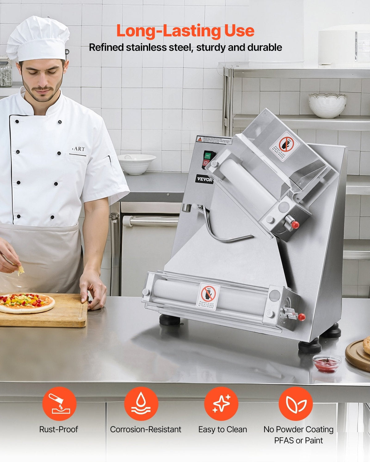 VEVOR Pizza Dough Roller Sheeter, 3-14 Inch Automatic Stainless Steel