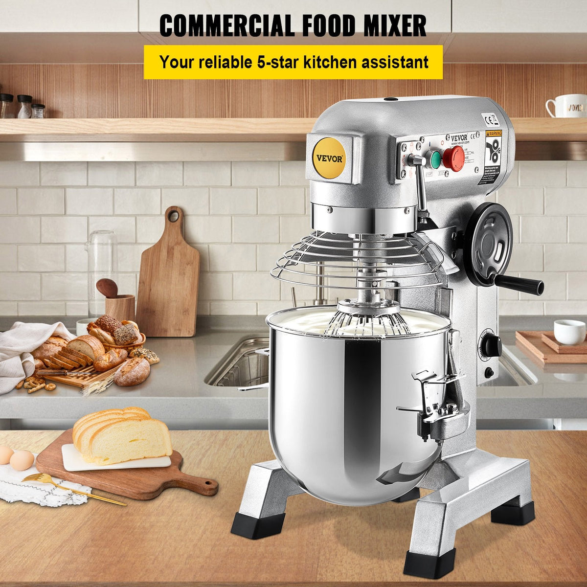 VEVOR Commercial Stand Mixer, 14.2 L Stainless Steel Bowl, 850W Heavy