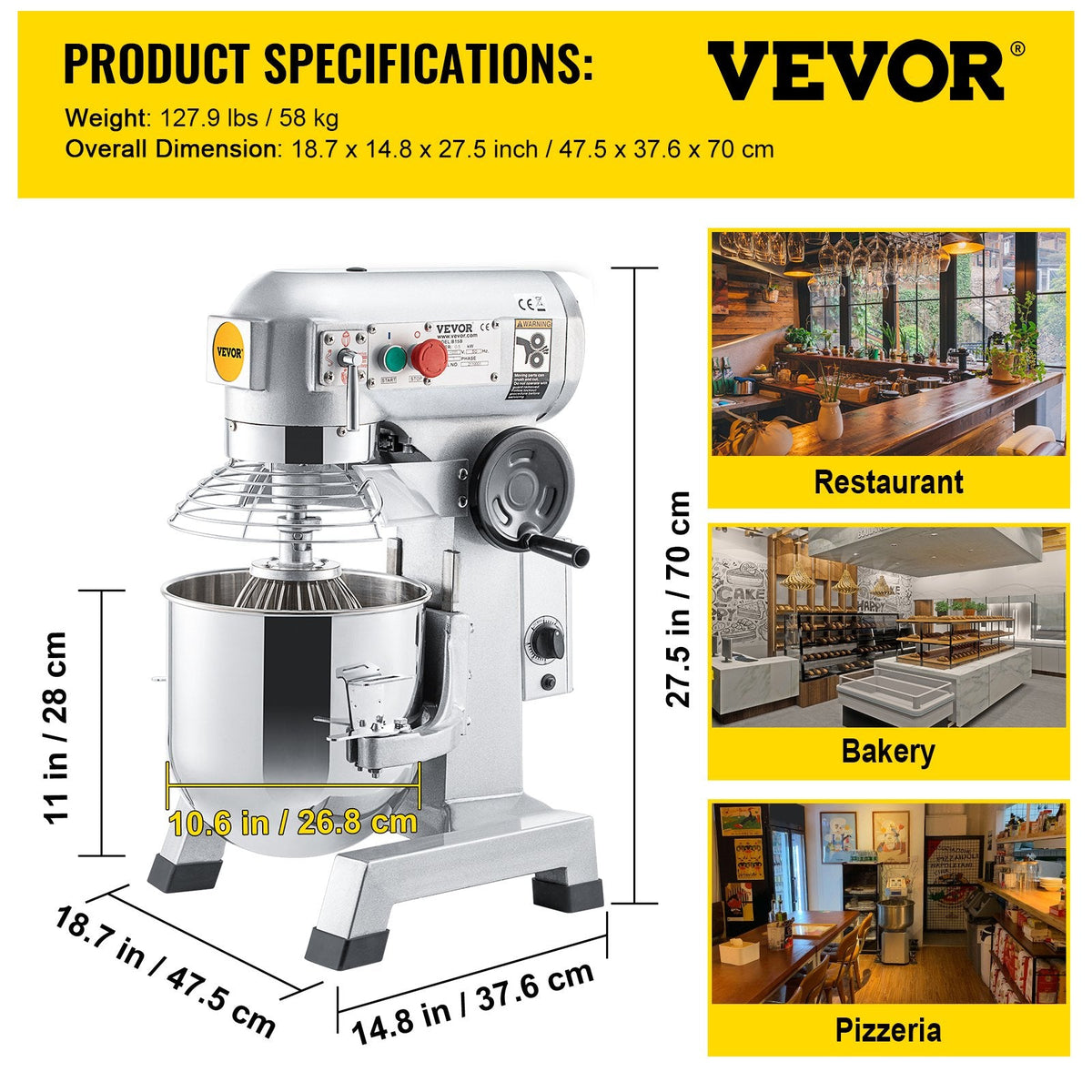 VEVOR Commercial Stand Mixer, 14.2 L Stainless Steel Bowl, 850W Heavy
