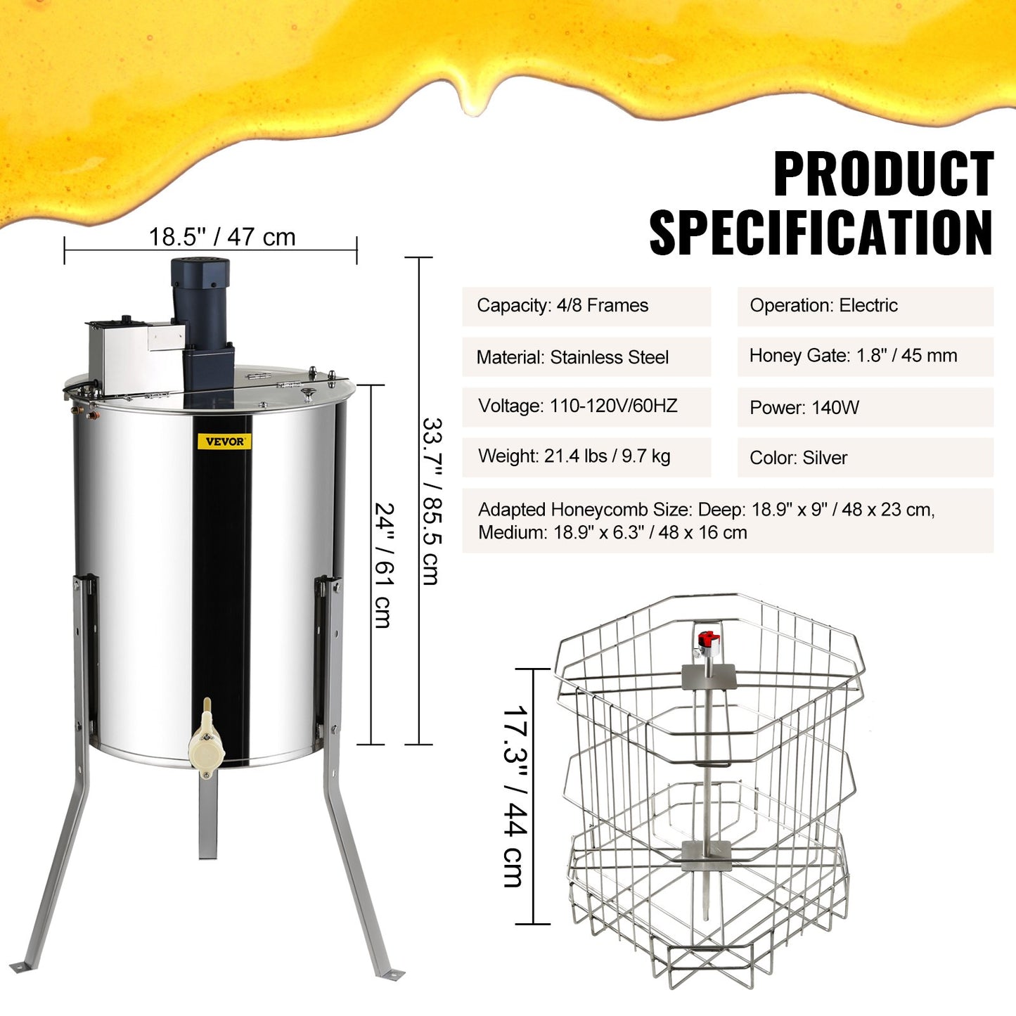 Electric Honey Extractor Beekeeping Equipment 4/8 Frames Stainless