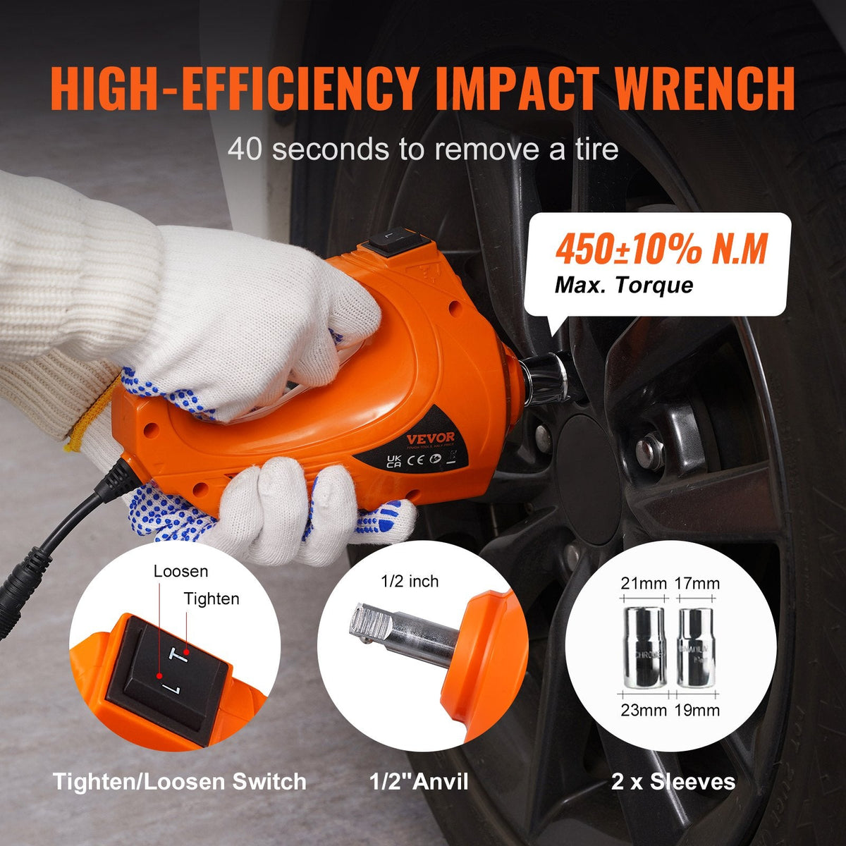 VEVOR Electric Hydraulic Car Floor Jack 5 Ton 12V w/Impact Wrench