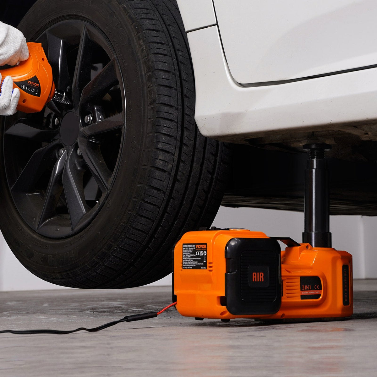 VEVOR Electric Hydraulic Car Floor Jack 5 Ton 12V w/Impact Wrench