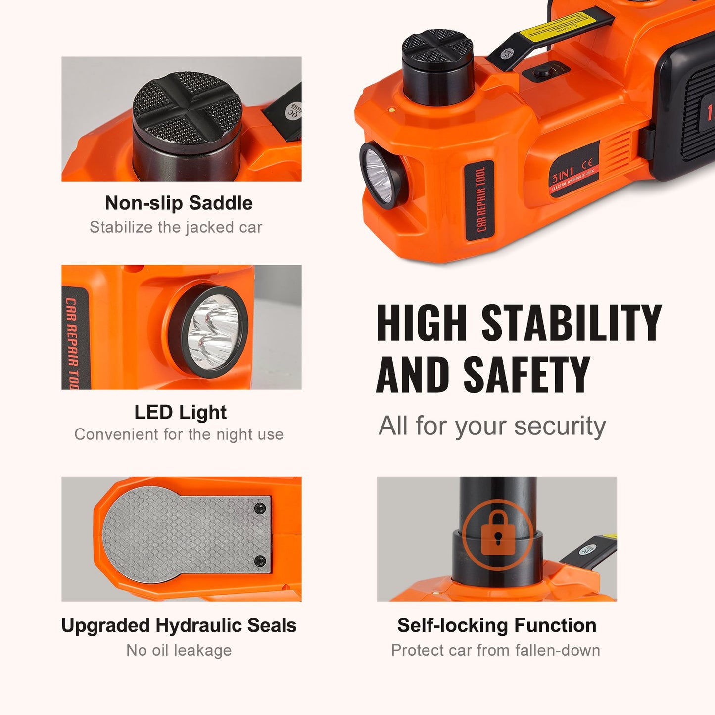 Electric Hydraulic Car Floor Jack 5 Ton 12V Built-in Tire Inflator
