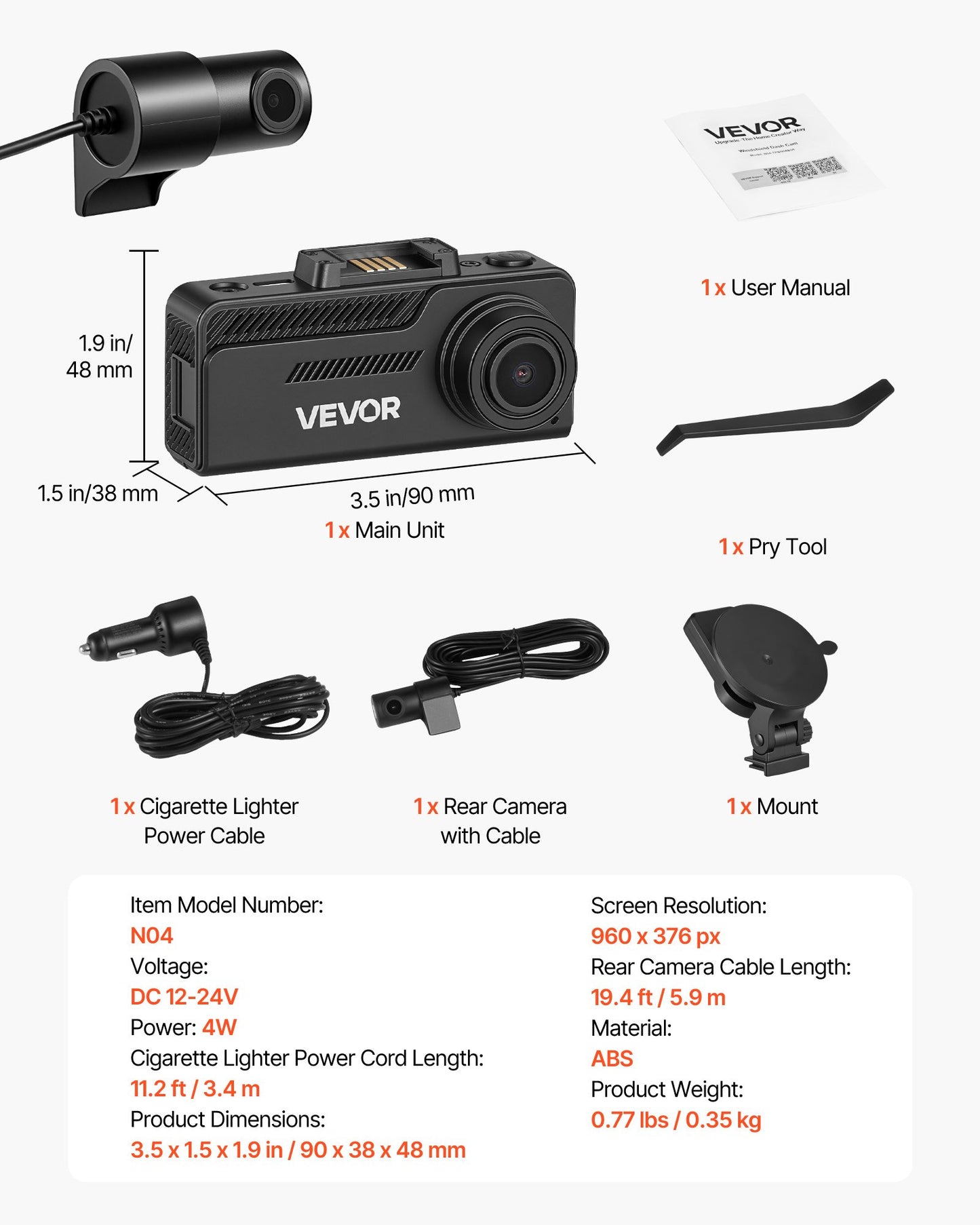 Dash Cam Front and Rear, 4K+1080P, 32 GB Card Included, Dual Channel