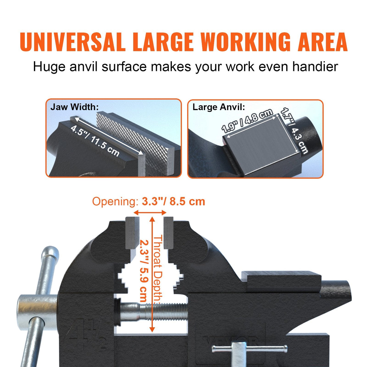 VEVOR Bench Vise, 114 mm(4.5-inch) Jaw Width 84 mm(3.3-inch) Jaw