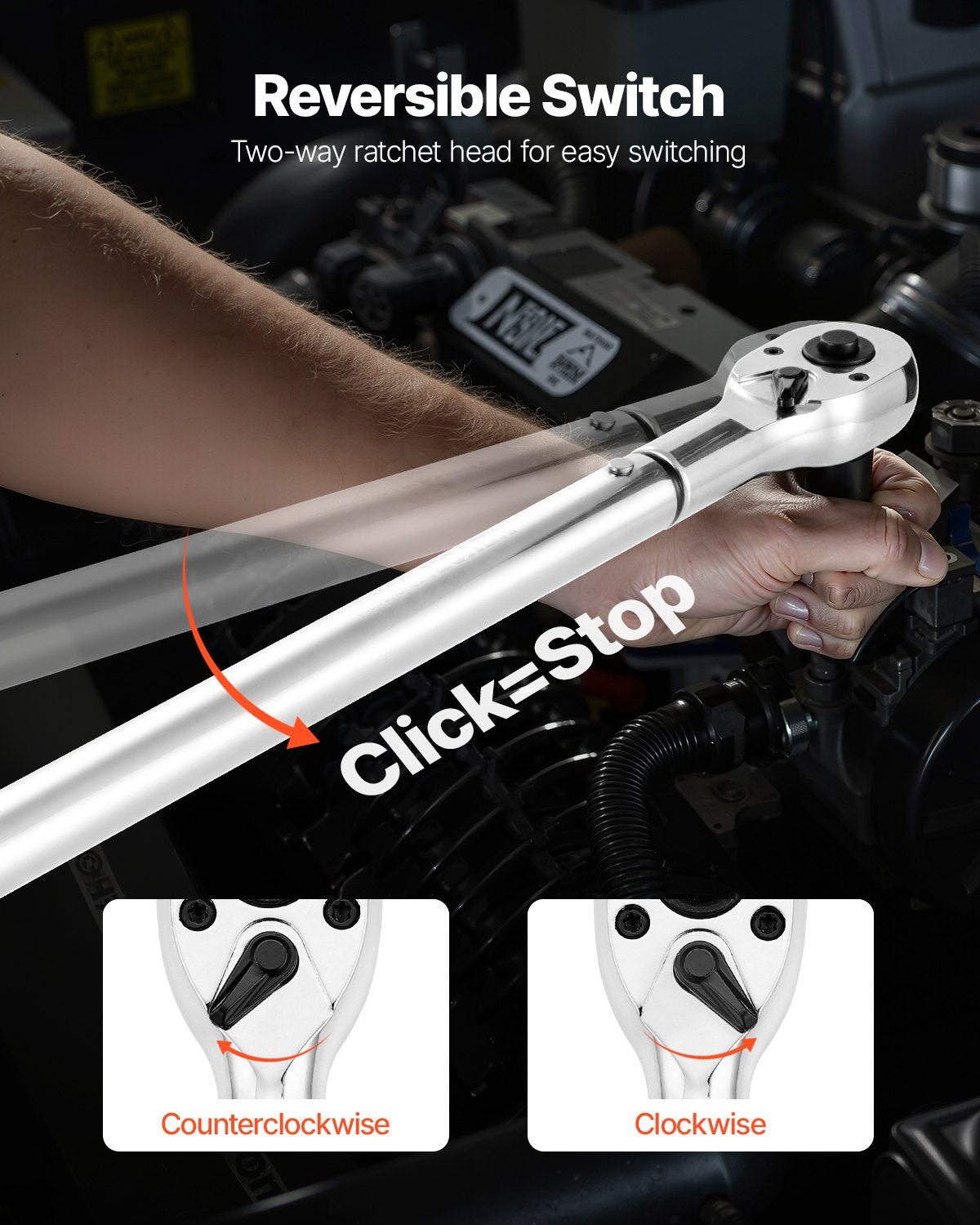 VEVOR Click Torque Wrench, 3/4 Inch Drive, 100-600 lbf-ft /