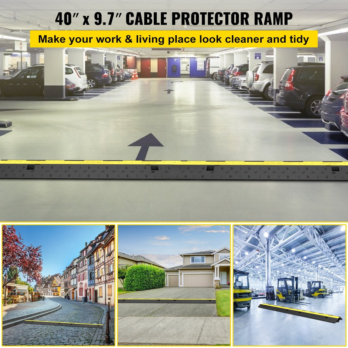 VEVOR Cable Protector Ramp 101x24.5x5 cm , 5 Packs 2 Channels Speed