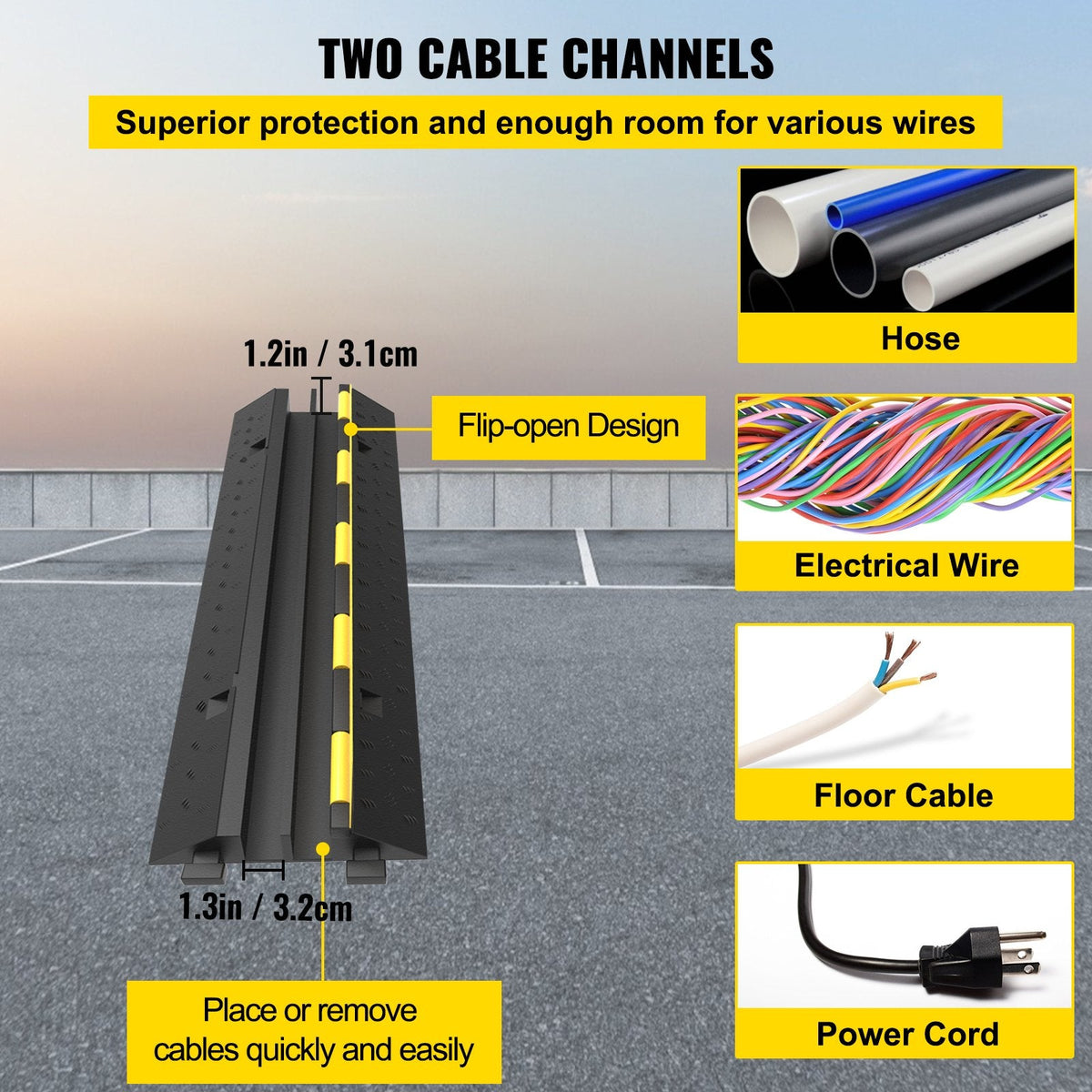 VEVOR Cable Protector Ramp 101x24.5x5 cm , 5 Packs 2 Channels Speed