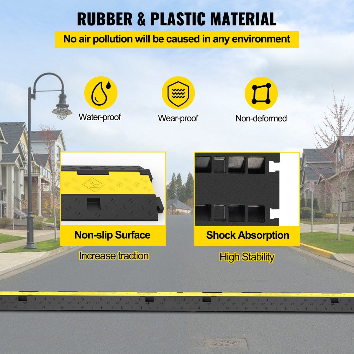 VEVOR Cable Protector Ramp 101x24.5x5 cm , 5 Packs 2 Channels Speed