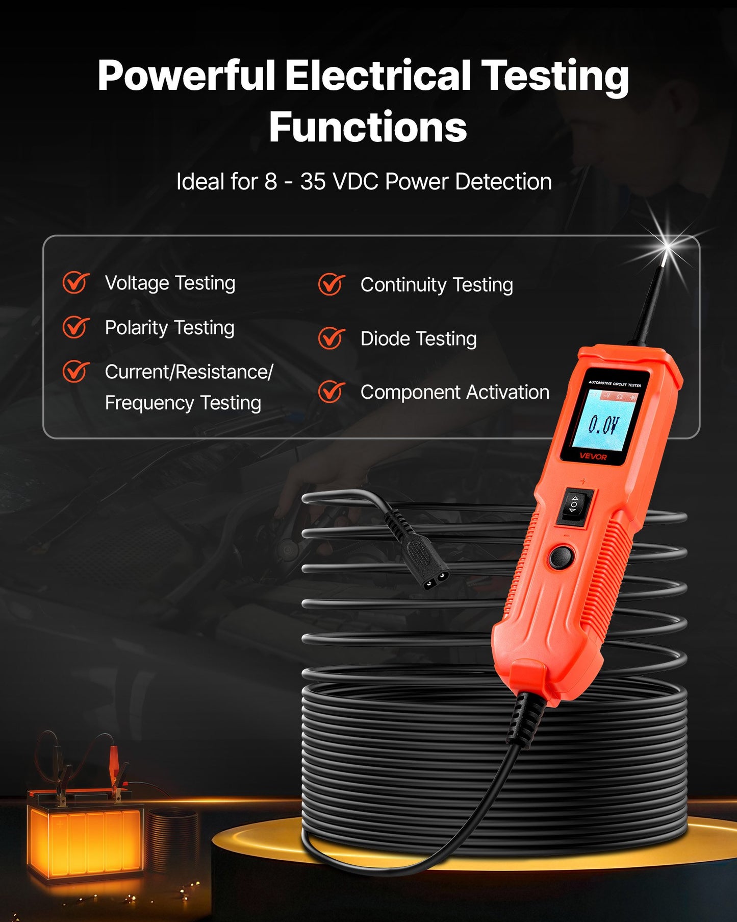Automotive Circuit Tester, 8 - 35 DCV Power Circuit Probe Tester with