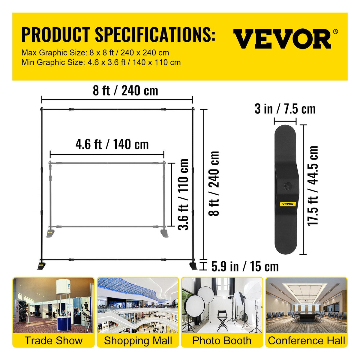 VEVOR 243.8 cm Backdrop Banner Stand Step and Repeat Adjustable