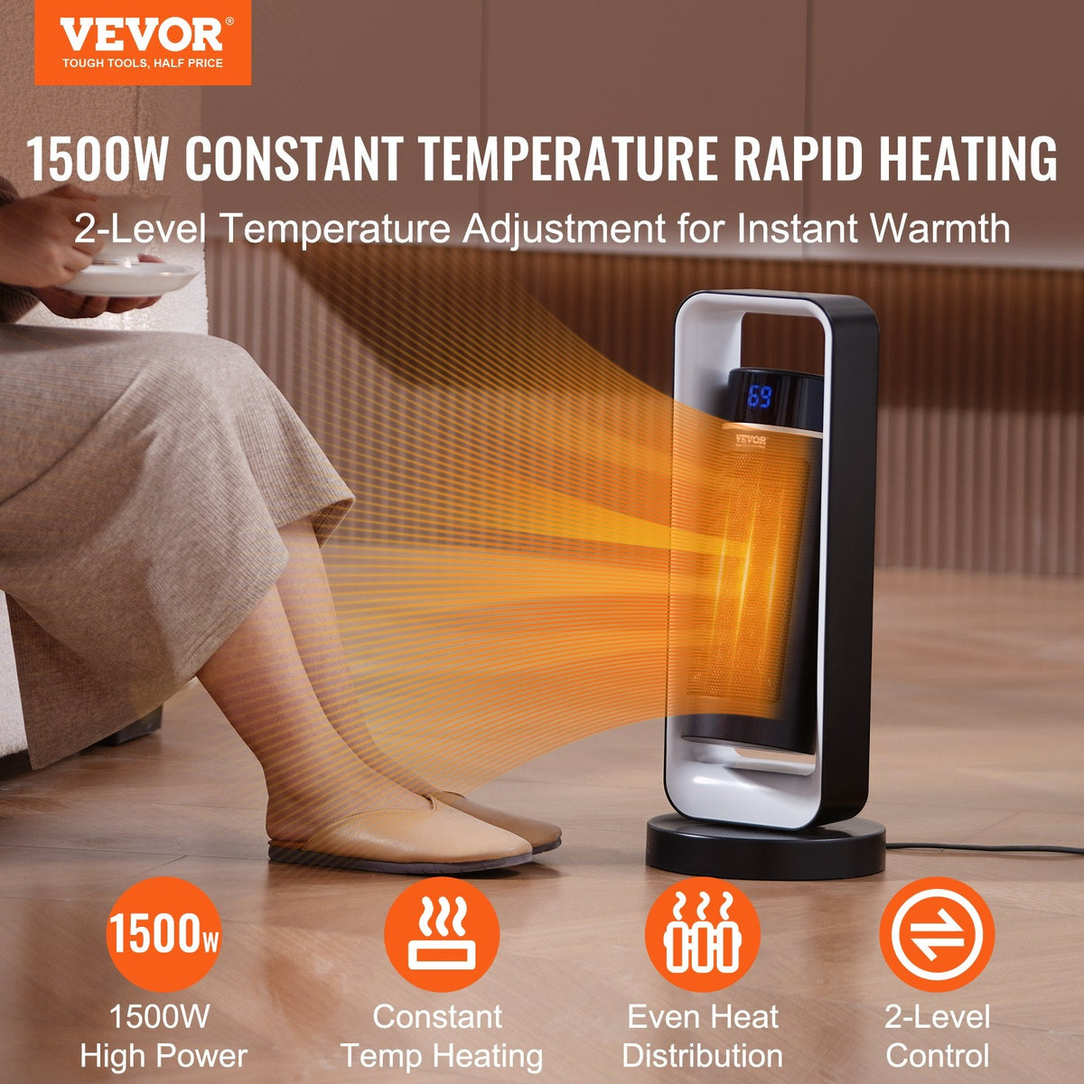 VEVOR Electric Space Heater with Thermostat Remote Control,