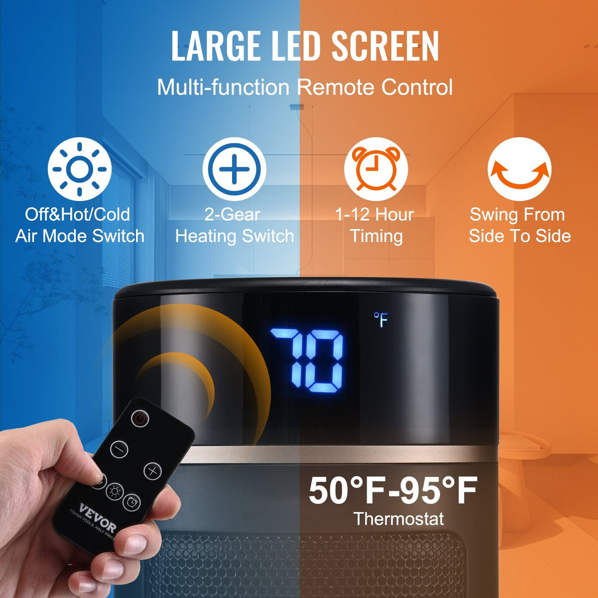 VEVOR Electric Space Heater with Thermostat Remote Control,