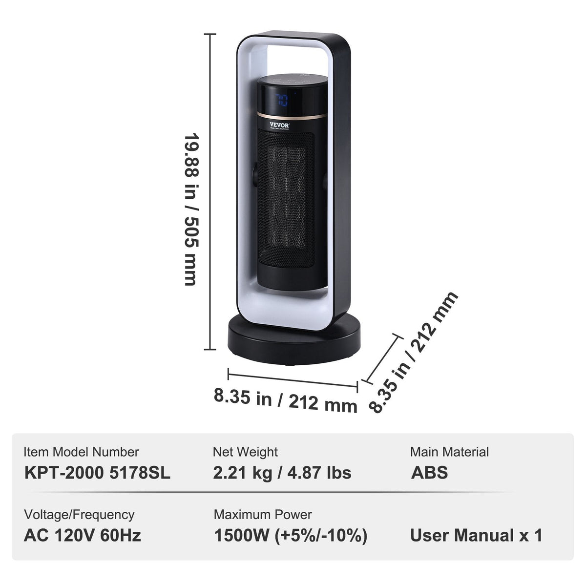 VEVOR Electric Space Heater with Thermostat Remote Control,