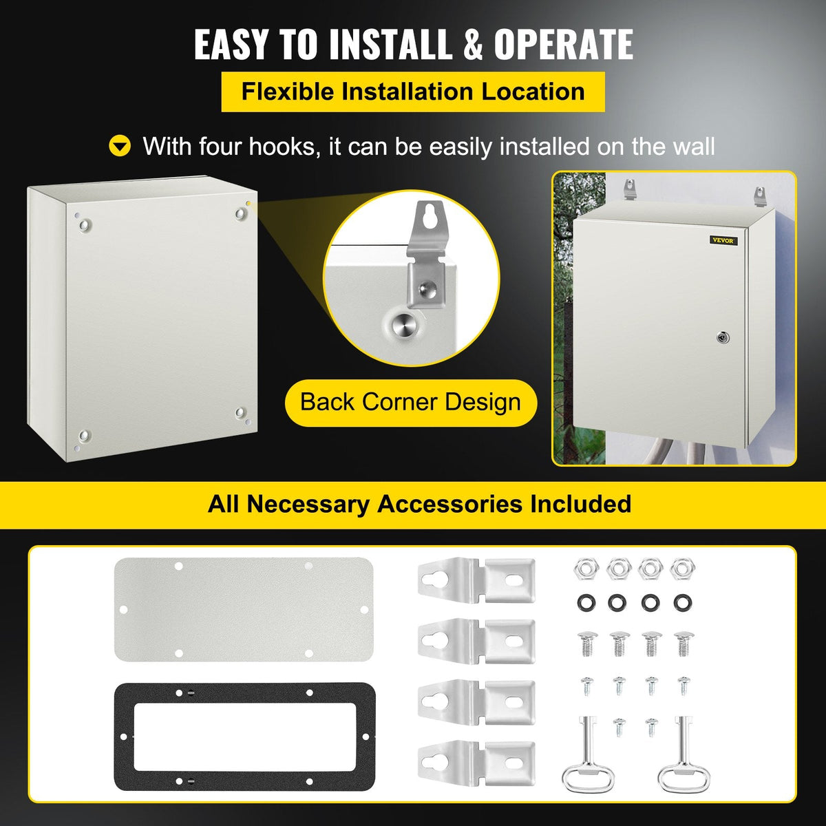 VEVOR NEMA Steel Enclosure, 50x40x20 cm NEMA 4X Steel Electrical Box,