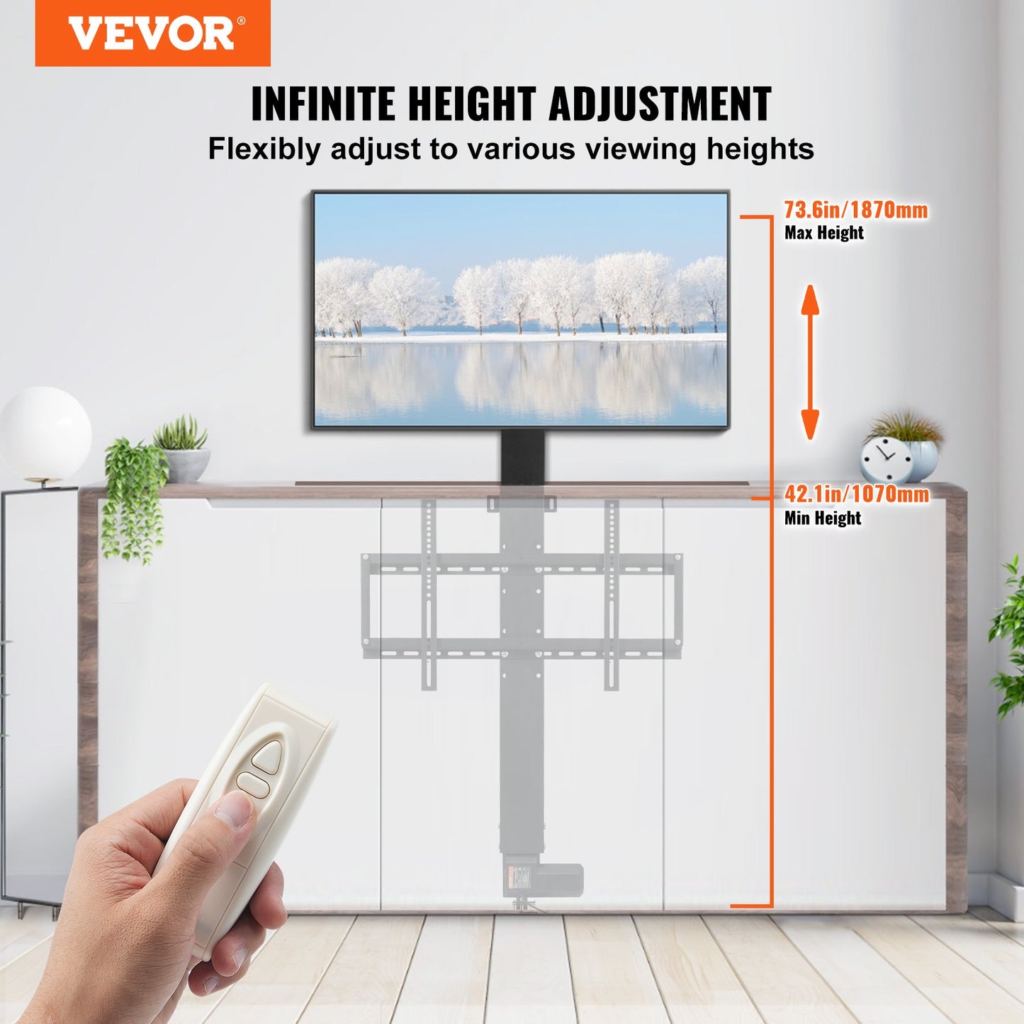 TV Lift Stand Motorized TV auto Lift Mount Bracket for 66–152.4 cm