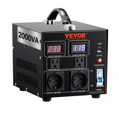 Voltage Converter Transformer, 2000VA, Heavy Duty Step Up/Down