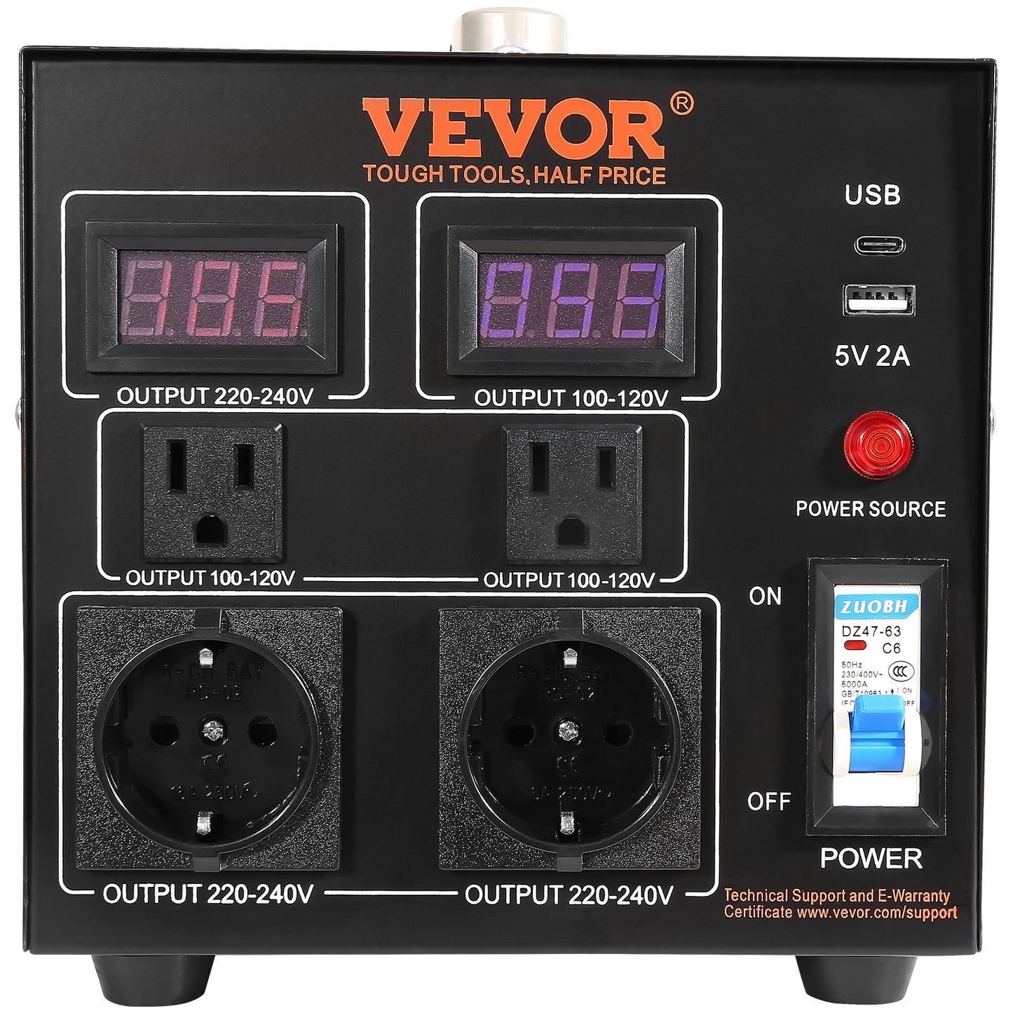 Voltage Converter Transformer, 2000VA, Heavy Duty Step Up/Down