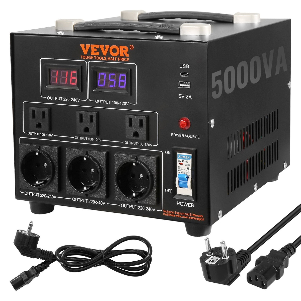 VEVOR Voltage Converter Transformer, 5000VA, Heavy Duty Step Up/Down