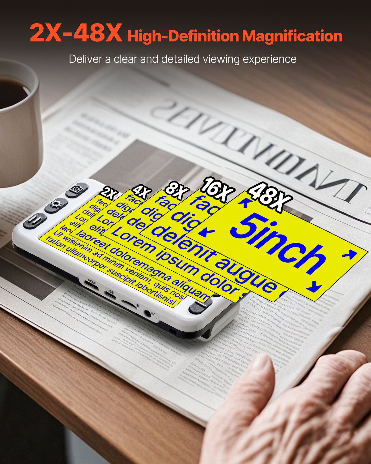 Portable Digital Magnifier, 127mm HD Electronic Video Magnifier for