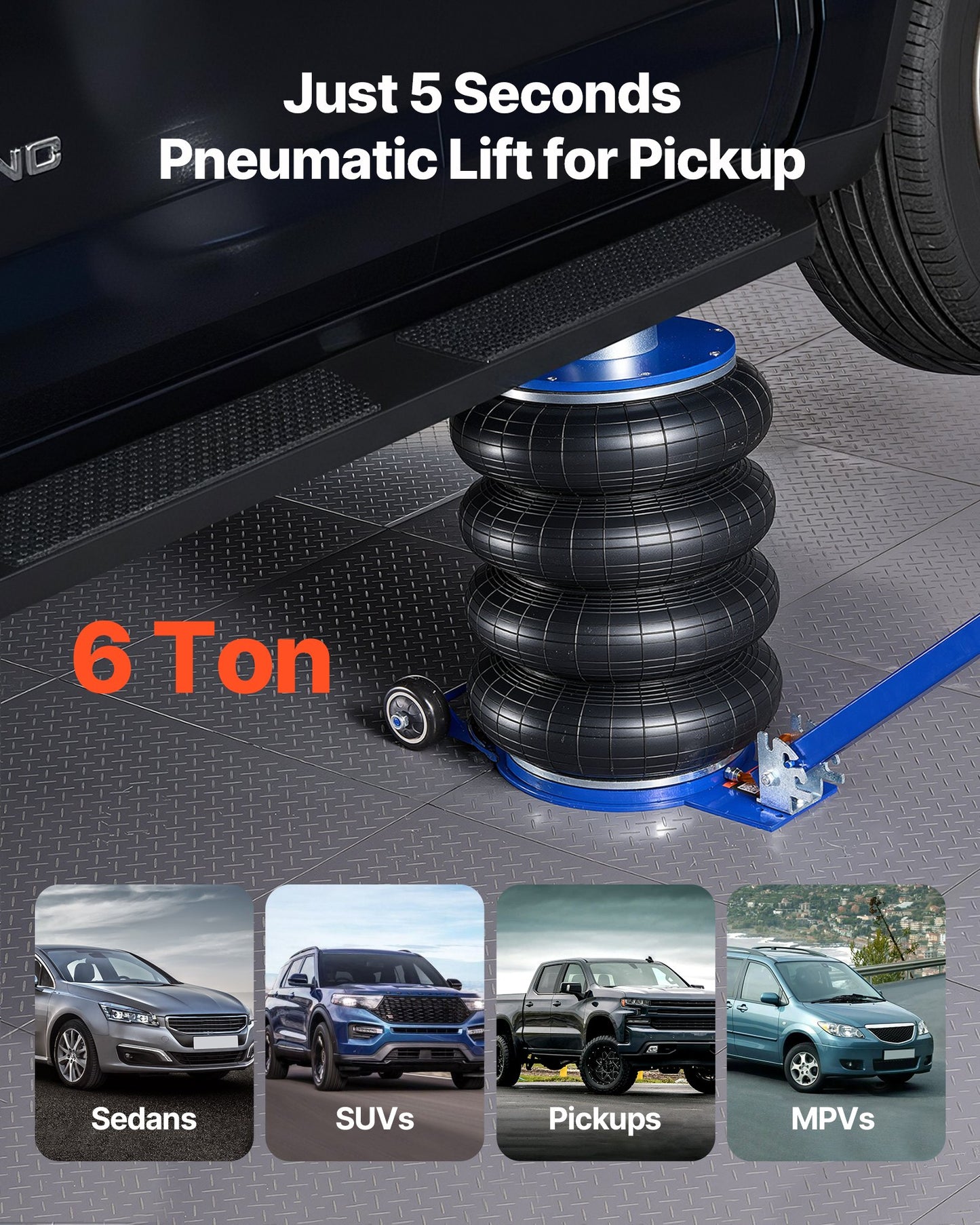 Air Jack, 6 Ton Quadruple Bag Airbag Jack, Lift Up to 673 mm with