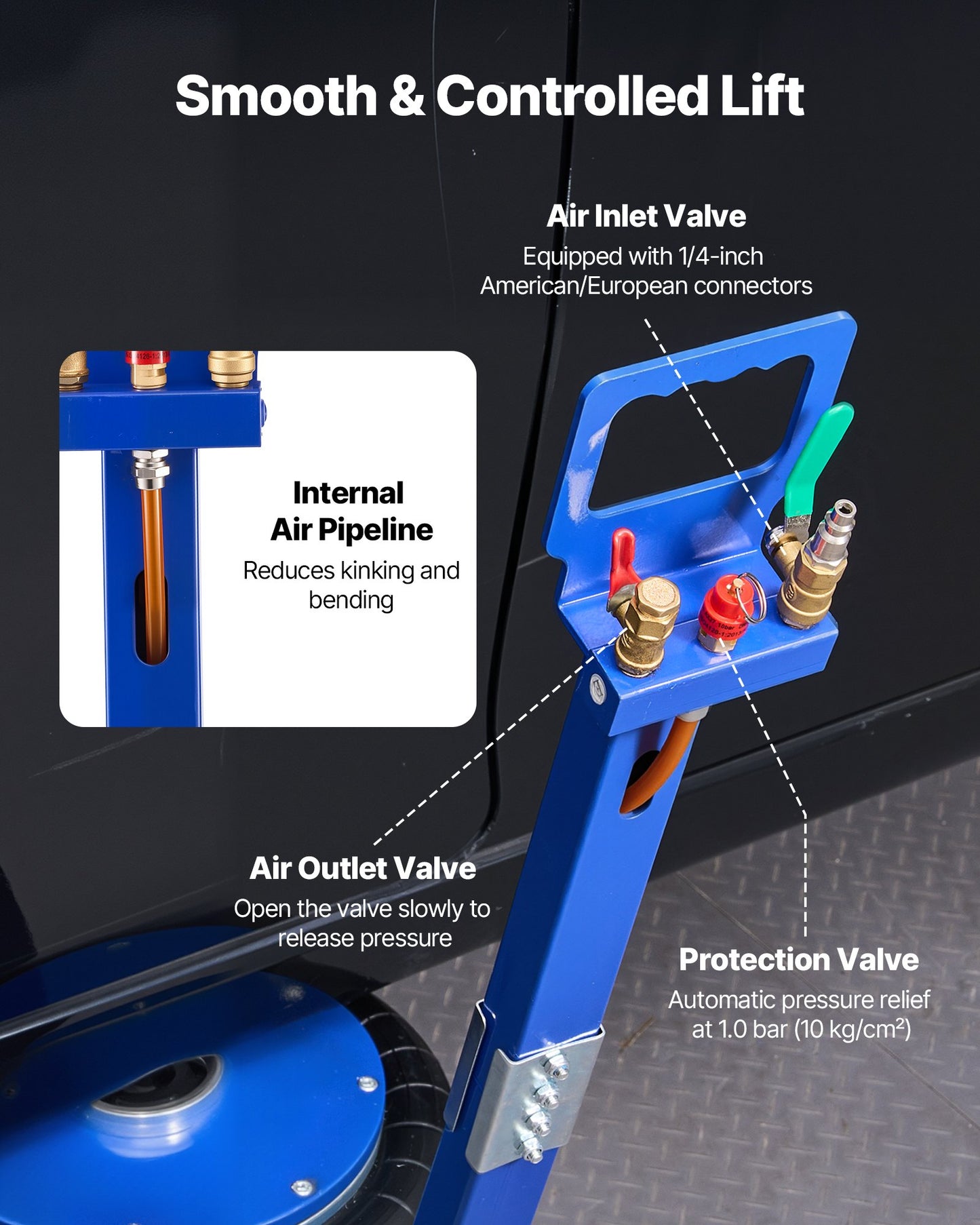 Air Jack, 6 Ton Quadruple Bag Airbag Jack, Lift Up to 673 mm with