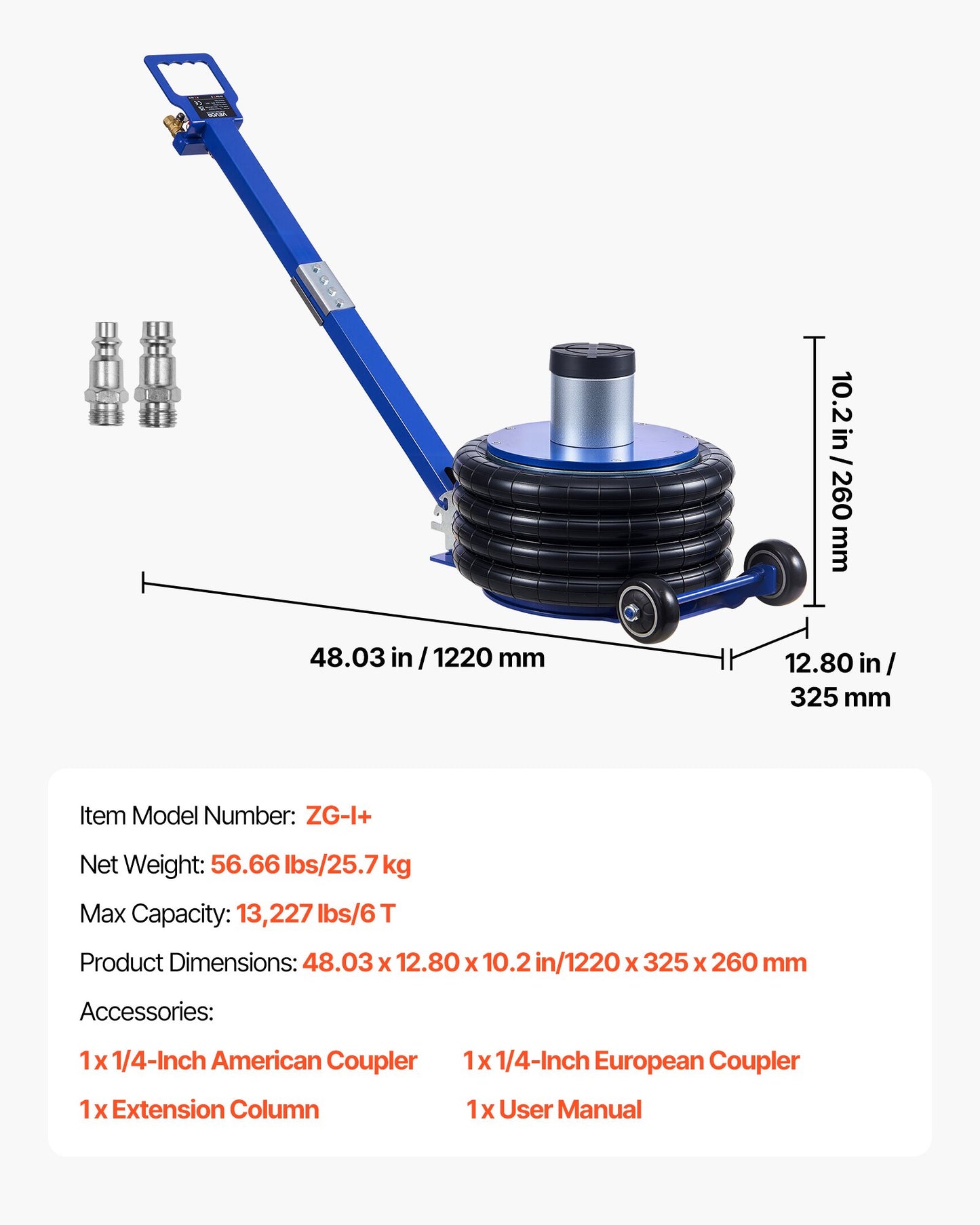 Air Jack, 6 Ton Quadruple Bag Airbag Jack, Lift Up to 673 mm with
