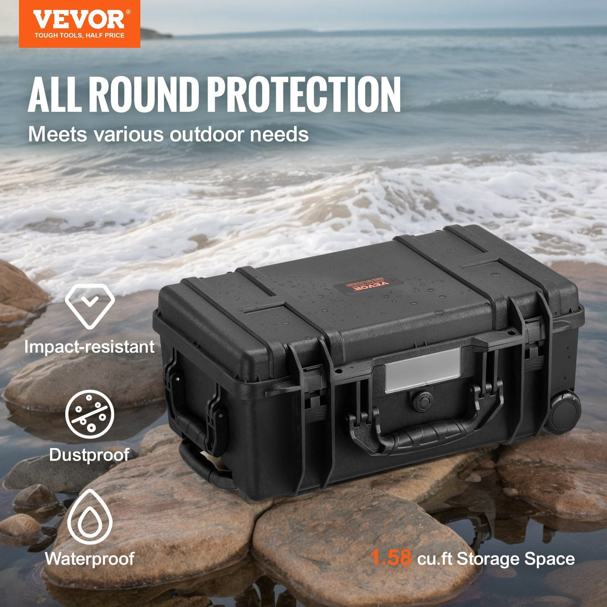 VEVOR Weatherproof Hard Case, Heavy Duty Protective Dry Box Case with