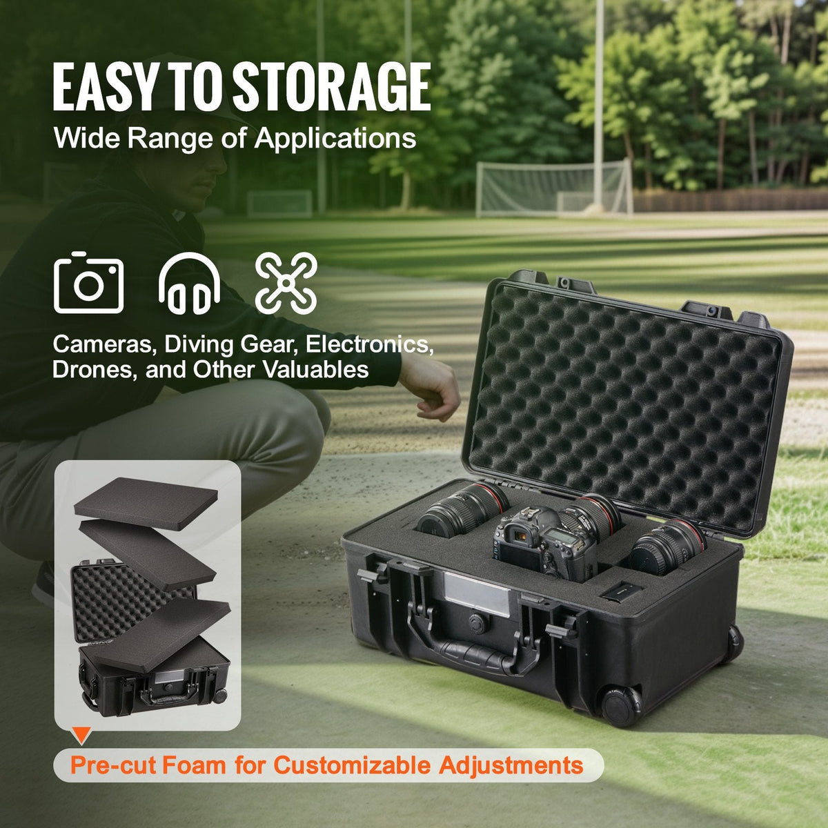 VEVOR Weatherproof Hard Case, Heavy Duty Protective Dry Box Case with