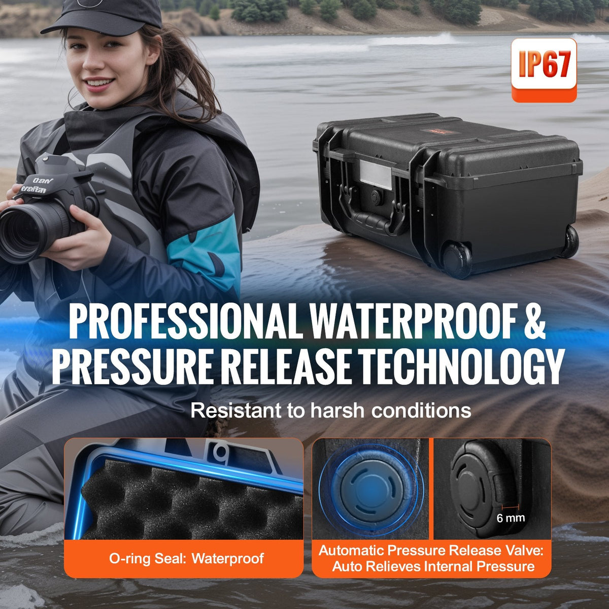 VEVOR Weatherproof Hard Case, Heavy Duty Protective Dry Box Case with